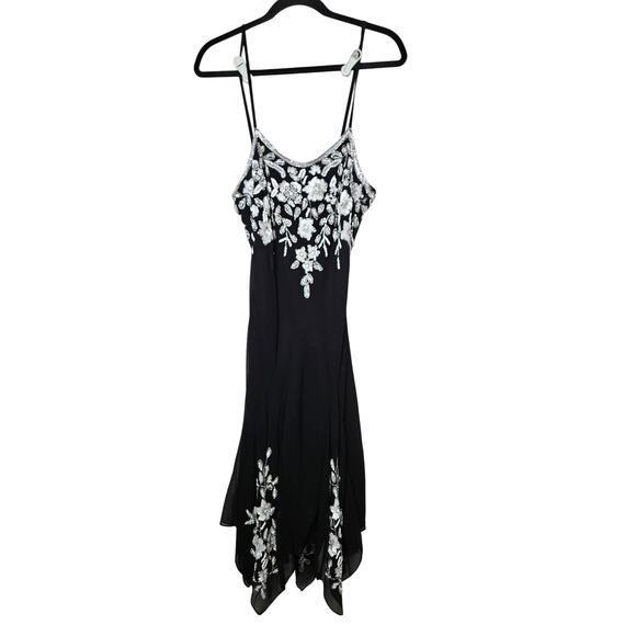 Vintage Y2K Jkara 8 Black Flutter Floral Beaded Slip Dress Prom Fairy Whimsygoth - Picture 1 of 4